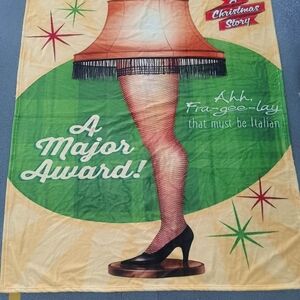 Christmas Story Leg Lamp Soft Fleece Throw Blanket- Green and Tan